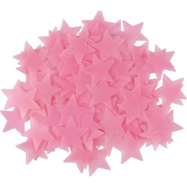 100 Pcs Pink Glow in The Dark Luminous Stars Fluorescent Noctilucent Plastic Wall Stickers Murals Decals for Home Art Decor Ceiling Wall Decorate Kids Babys Bedroom Room Decorations (Pink)