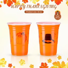 Sliner 60 Pieces Thanksgiving Plastic Cups Autumn Party Disposable Cups Pumpkin Turkey Drinking Cups for Party Decoration Trick or Treat Supplies Drinkware Beer Beverage Ice Cream Snacks, 16oz