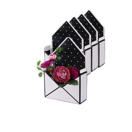 Rikyo 5 Pcs Bouquet Flower Gift Box,Folding Flower Storage Box,Waterproof Envelop Paper Boxes, for Wedding Engagement Valentines Day Birthday Graduation Party Decor(Black/White)