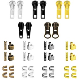 HIDOSNG 42pcs Zipper Repair Kits, 10pcs Zipper Pulls Sliders Fixer for #5 Metal Plastic Nylon Zippers Zipper Top and Bottom Stops Replacement for Clothing Jackets Coats Luggage Backpack
