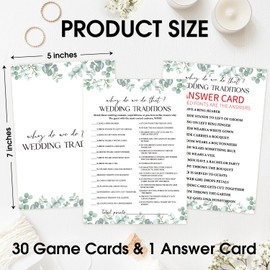 Why Do We Do That? Wedding Traditions Bridal Shower Games, Eucalyptus Bridal Shower Game Cards Set of 30 with 1 Answer Card, Wedding Engagement Bachelorette Party Activity Reception Supplies-A17