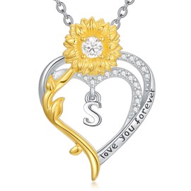 MEIDERBO Initial Necklace 925 Sterling Silver Sunflower Heart S Letter Pendant Alphabet Anniversary Birthday Jewelry Gifts for Women Mom Girlfriend Wife Her