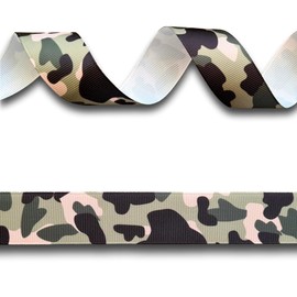 2 Yards (1.82 metres) Green Khaki Army Camo Camouflage Grosgrain Ribbon 25mm Wide, Ideal for Craft Projects, Scrapbooking, DIY Hair Bows, Present Wrapping etc.