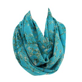 Bufanda circular de flor de almendra infinito, Azul / Patchwork, L