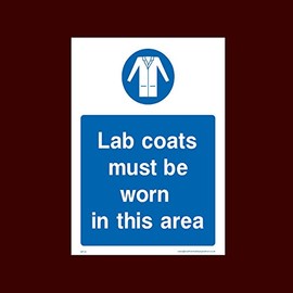 Lab coats must be worn in this area Plastic Sign (MPC8) - Personal Protective Equipment, Lab Coats, High visibility, Garments