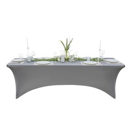 Restaurantware Table Tek 96 x 30 Inch Rectangle Table Covers 1 Washable Spandex Tablecloths - Wrinkle-Free Durable Gray Polyester Fitted Tablecloths for Parties Banquets or Weddings