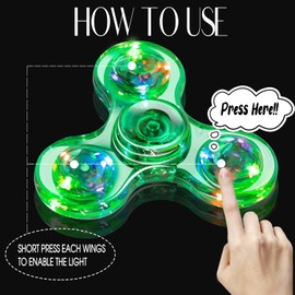 FIGROL Tri-hand Spinner, Clear, LED Fidget Toy, ABS Material, 608 Bearing, Si3N4, For 1 - 3 min. of Spinning, green