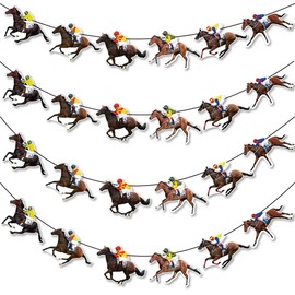 LOONELO Kentucky Derby Banner Horse Racing Hanging Party Streamers, 4 Sets Kentucky Horsing Card Stock Garland Kit Party Decorations, Derby Day Signs Run for The Roses Supplies Favors
