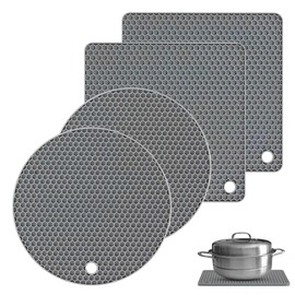 Ausein Salvamanteles de 4 Piezas, Salvamanteles de Silicona Antideslizantes, Multiusos, Calidad Alimentaria y Sin BPA, Porta Caliente para Mesa, para Ollas, Sartenes, Vajillas, Vasos y Platos (Gris)