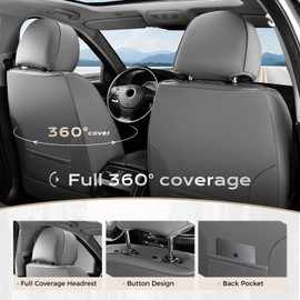Coverado Car Seat Covers Front Seats, Waterproof Front Seat Covers Nappa Leather Seat Covers for Cars, Breathable Summer Car Seat Cushion Universal Fit for Most Cars SUV Trucks(Front, Gray)