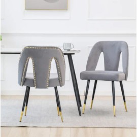 Modern Velvet Upholstered Dining Chair with Wood Legs and Gold Nailheads of 2color: Gray + Velvet + Foam, size: 25*18*32inches
