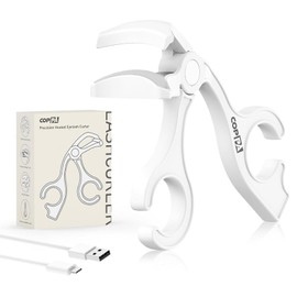 Beheizte Wimpernzange Elektrisch, Wimpernzange ohne Seitenrahmen mit 65°C Hitze & 2-in-1 Tragbare Wimpernzange Natürlicher Schwung mit Heizsilikon, Kein Kneifen Oder Ziehen Für Alle Wimpernformen Weiß