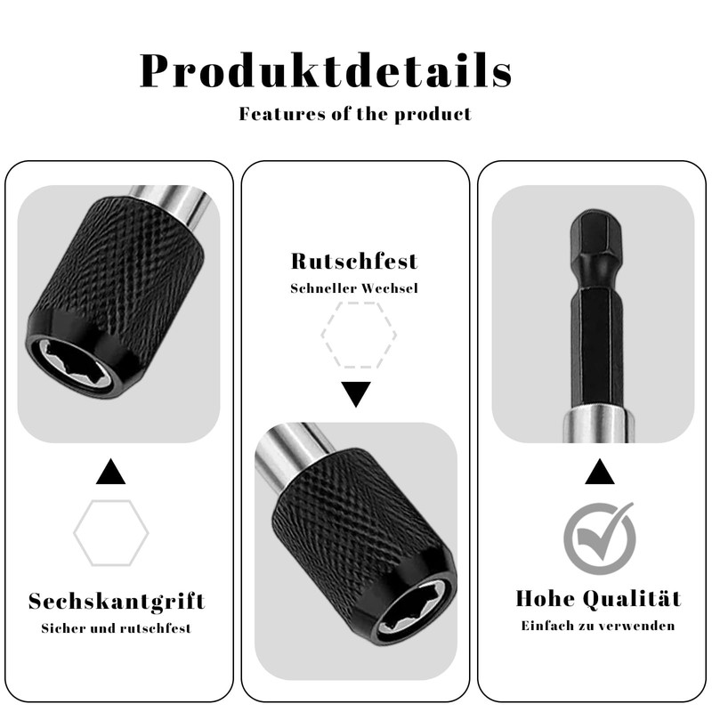Pack of 6 Magnetic Bit Holders, 60 mm/100 mm/150 mm,