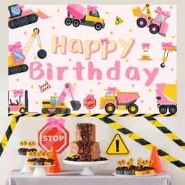 Wonmelody Construction Birthday Party Decorations (Pink)