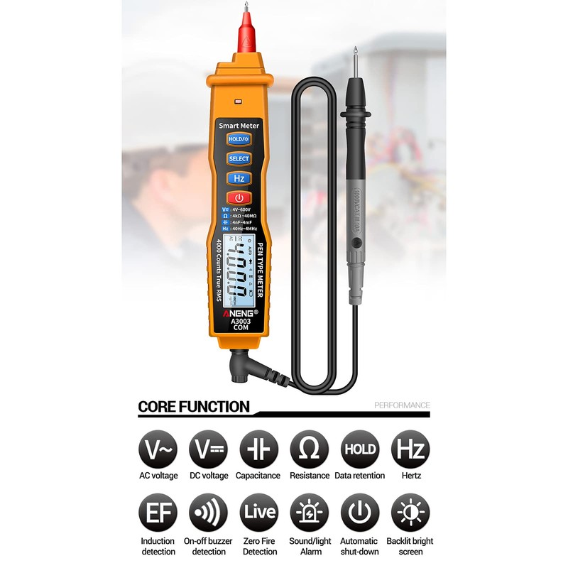 TKSE Multimeter Digital Stift, A3003 Stifttyp-digitalmultimeter Berührungsloser Ac/dc-spannungswiderstands-kapazitäts-hz-tester & Non-contact