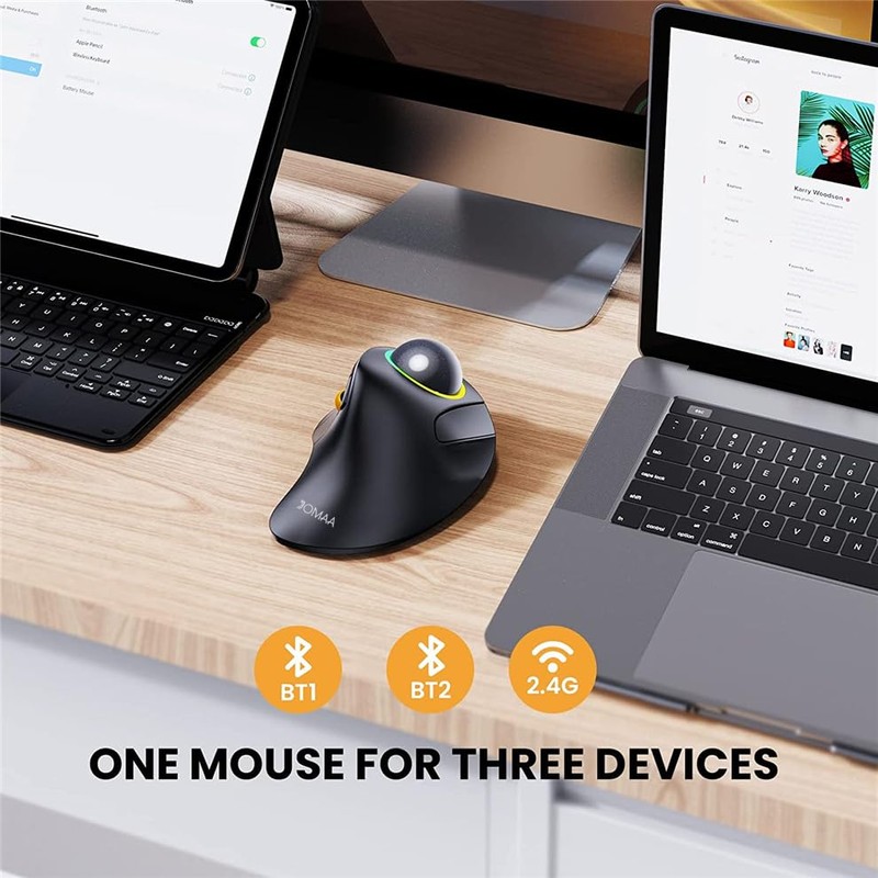 JOMAA Wireless Bluetooth Trackball Mouse with RGB Backlight,Finger Control, 3