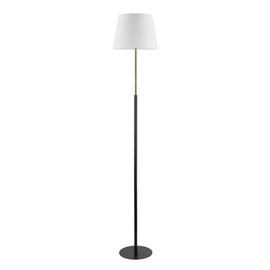 Globe Electric 61000051 60" Floor Lamp, Matte Black, Brass Accents, White Linen Shade, Flat Iron Base, On/Off Rotary Switch on Socket, Reading Lamp, Home Office Accessories, Home Décor
