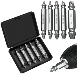 Damaged Screw Remover Extractor Set HSS 4341# Hardened High Speed Steel Stripped Screw Remover DIY Hand Tools Screws Broken Bolt Hex Drill Removal Kit, Set of 5