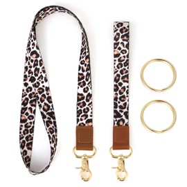 Grevosea Pack of 2 Lanyards, ID Lanyard, Keychain Key Chain for Girls, Leopard Print Lanyard for Keys, Neck Lanyard Strip Wristlet Keychain Lanyard for Car Keys, ID Badges, Card Holder, brown