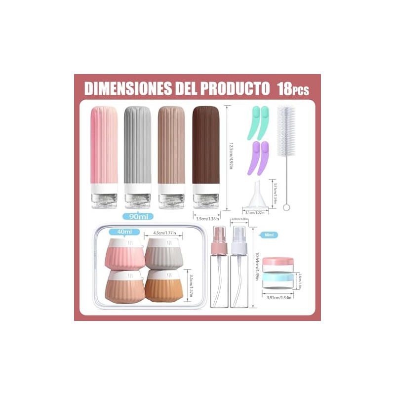 Set 3 Botellas de Viaje Silicona 70ml,Envases Herméticos.