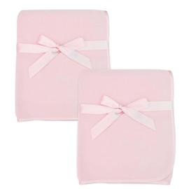American Baby Company 2-Piece Fleece Blanket with Silk-Like Satin Trim set, Soft, Warm & Cozy, Pink, 30" x 30" for Boys and Girls, Perfect for Baby Carrier, Stroller, Travel and Gifting
