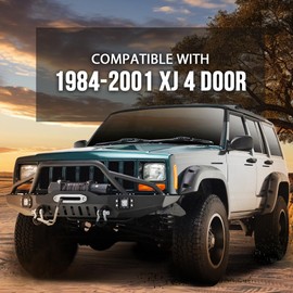 CROSSDESIGN Fender Flares Compatible With 1984-2001 Jeep Cherokee XJ 4 Door Sport Utility(Not fit with Side Skirts(Ground Kits)and Body Modifications Models)Textured Wide Guards Pocket Riveted Style