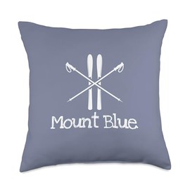 Mount Blue Maine Ski Skier Rustic Skiing Poles Skis Alpine Throw Pillow