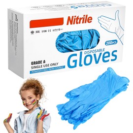 AojSup 100 Pairs Kids Nitrile Disposable Gloves, Small Size Cleaning Gloves Disposable for Crafts Painting Gardening, Latex-Free Blue Glove Protection (200 Pcs)