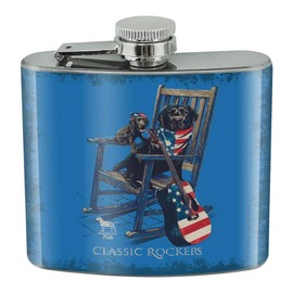 Classic Rockers Dogs Rocking Chair USA Flag Stainless Steel 5oz Hip Drink Kidney Flask