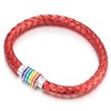 COOLSTEELANDBEYOND Mens Women Red Braided Leather Bracelet with Rainbow Enamel,