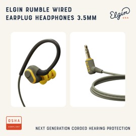 Elgin Rumble Wired Earplug Headphones with mic, in-Ear Earbuds, 3.5mm Jack, 27 dB NRR, IP67 Waterproof, OSHA CompliantEarbuds, Noise Isolating, Hearing Protection, Work Safety