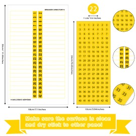 4 Pieces Electrical Panel Label Breaker Directory Label Sticker Load Center Identification Adhesive Circuit Panel Sticker Breaker Number for Door Electrical Box Up to 42 Entries (Yellow, Black)
