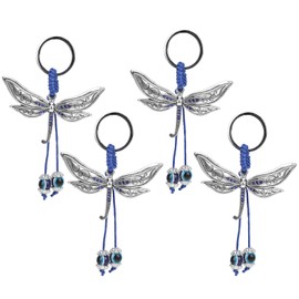 4 Pcs Dragonfly Evil Eye Keychain Blue Rope Plaited Alloy Vintage Dragonfly Evil Eye Keychain Bag Charm Decor