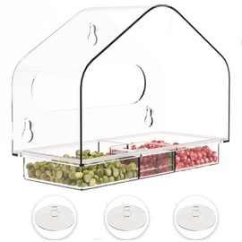 Bhina Bird House Window Screen with Suction Cups, Acrylic Bird House Window with Removable Tray, Bird Feeder Window, Window Feeder for Birds, Transparent Bird House for Garden (Square)