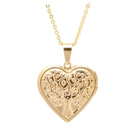 Paialco Stainless Steel Tree of Life Patterned Heart Locket Pendant Necklace, Yellow Gold Tone