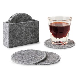 Qyoubi Drink Coasters Set of 6 with Holder - Light Gray Round Water Absorption Felt Mat, Prevent Furniture from Dirty and Scratched, Suitable for Kinds of Mugs and Cups, 10 CM Diameter