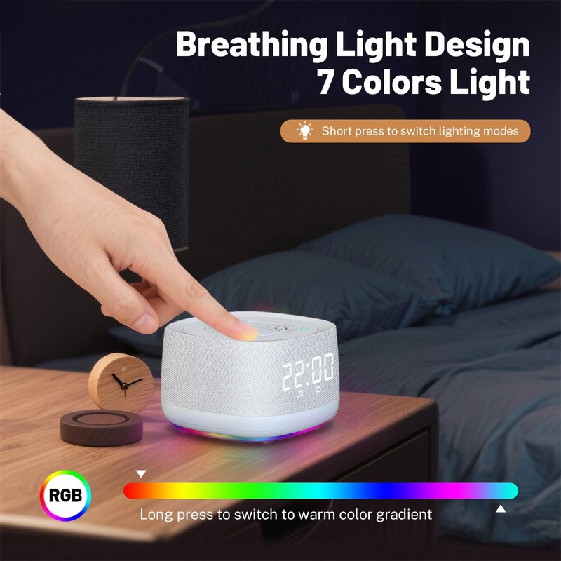 Sound Machine & Clock with Bluetooth 5.4, 14 Soothing White