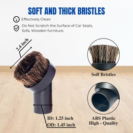 Universal 1.25 Inch Vacuum Brush Attachment Kit Compatible with All Vacuums Using 1-1/4'' Accessories - 1.25 Inch Shop Vac Accessories: Horse Hair Dust Brush, Vacuum Extension Wand and More (6 Pack)