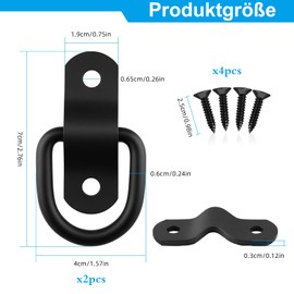 Pack of 2 D Ring Lashing Eyelets Heavy Duty, D Rings Set with Bracket, Heavy Duty Lashing Eyelets with Screws, Black D Ring Anchor Hooks, Load 1096 kg/2400 lbs, for Truck, Motorhome, Van, Boat