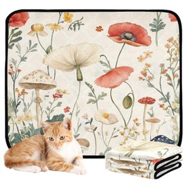 Kigai Wildflowers Mushroom Washable Pee Pads for Dogs 3PCS Absorbent Leakproof Puppy Training Pads Reusable & Non-Slip Pet Whelping Pads Dog Potty Pads 20x24in