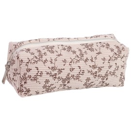 Qiwenr Pencil Pouch Aesthetic Pencilcase, Pencil Case Corduroy, Cute Floral Pencil Bag, Floral Print Pencil Case, Pen Pouch Portable Storage Bag, Cosmetic Bag for Travel, and is Easy to Carry (Beige)