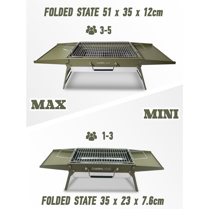 Charmline 14x9inch Small Desktop Charcoal Grill, Liftable Grilling Net, Saving