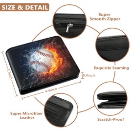 Roacap Teen Boys Wallet, Cool Wallets for Kids Son 9-12/8-10/8-12 with Wallet Card, Funny Leather Bifold Rfid Blocking Wallet, Purse Coin Pocket Id Window for Men Boy Male Youth Guys, Baseball Fire