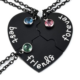 Jovivi Best Friends Forever Necklaces for 3 Alloy Black Heart Puzzle Pieces BBF Friendship Pendant Necklace Jewelry Birthday Christmas Gifts