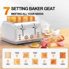 Toaster 4 Slice Retro Stainless Steel,Best Prime 4 Slice Toaster Wide Solt with 7 Shade Settings, Perfect for Waffles, Bagels and More Lainsten T-527