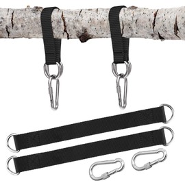 kcrnw 2PCS Adjustable Tree Swing Hanging Strap Hanging Kit Straps with Two Sturdy Zinc Alloy Heavy Duty Safety Carabiners Hammock tree Straps for Garden Swing Tree Swing Hammocks Black