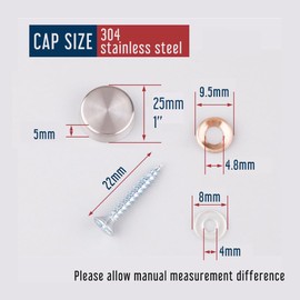 GIFTED LUGAR 4 Piece 1'' Polished Silver Decorative Screw Covers Caps, 304 Stainless Steel Exposed Screw Head Covers with Washers for Artwork Furniture Indoor Use, Mirror Screws Covers