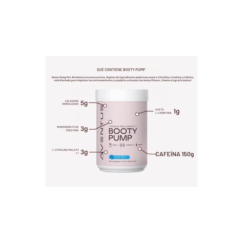 Booty Pump - Polvo de Preentrenamiento Colgeno, Creatina, Cafena y
