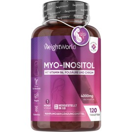 Inositol 4000 mg Tablets - With Chrome, Vitamin B6 & B9 - For Pregnancy & Desiring Children - Natural Myo-Inositol & Folic Acid for Women & Men - 120 Vegan Tablets for 1 Month - WeightWorld