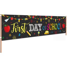 FHGG Happy First Day of School Decorations Banner Welcome Back to School Backdrop Pencil Apple Background Party for Classroom Teacher Office Home Decor Photo Backdrop 1.6×8.2ft